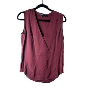 Theory Petite Tall Burgundy Silk V-Neck Top EC